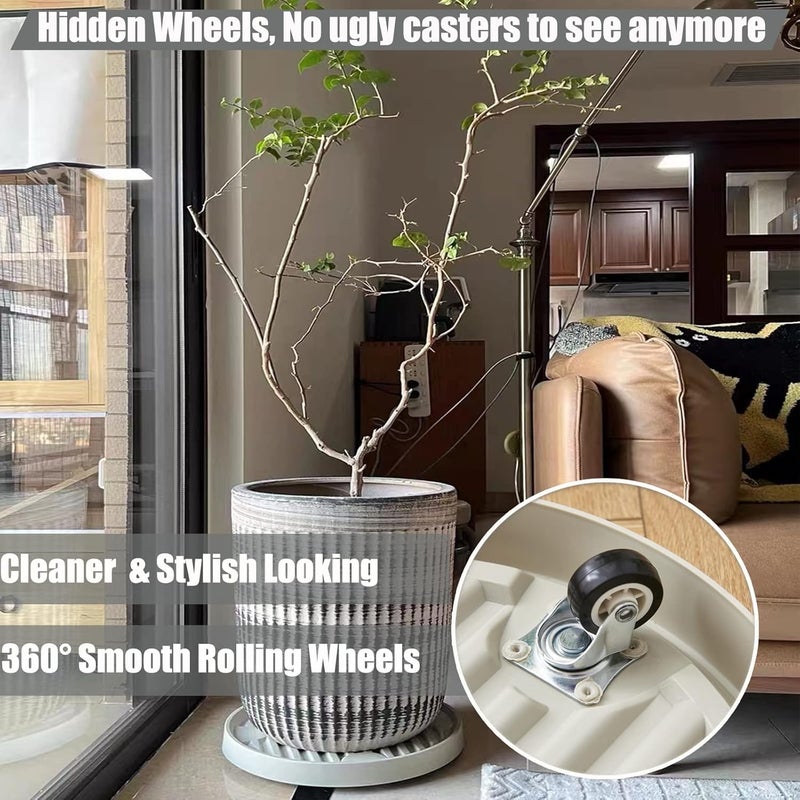 Dcpes Store 15.5" Plant Caddy with Hidden Wheels, 7 Invisible Caters, Rolling Plants Stand with Wheel Dolly, Wheeled Planter Roller Base, Indoor Pots Holder Tray Plants Pallet, Beige, 2Pack - Image 3